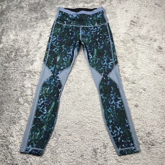Lululemon Running In The City Mesh Panel Legging Blue Green Floral - Picture 2 of 12